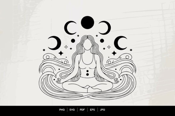 Download Mystical Moon Phase Meditation Woman Lin - Moon phase Collection
